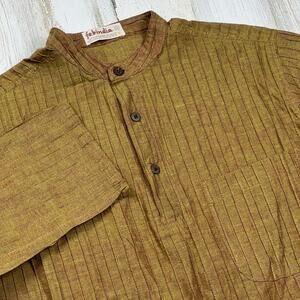 Fabindia Cotton Orange/Green Button Down Shirt • Mens 38• Made in India